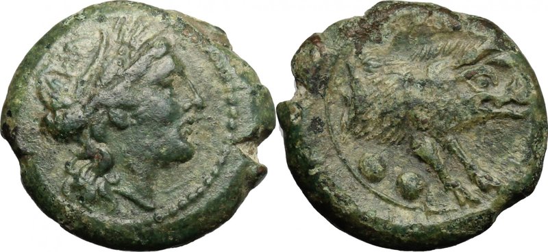 Greek Italy.Lucania, Poseidonia-Paestum.AE Sextans. Second Punic War, 218-201 BC...