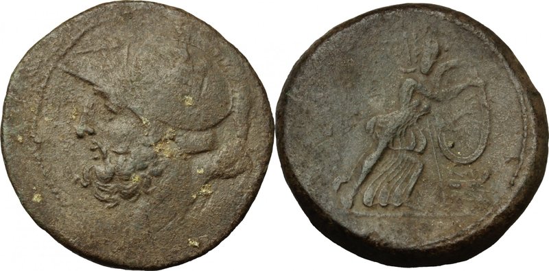 Greek Italy.Bruttium, Brettii.AE Double (Didrachm) c. 208-203 BC.D/ Head of Ares...