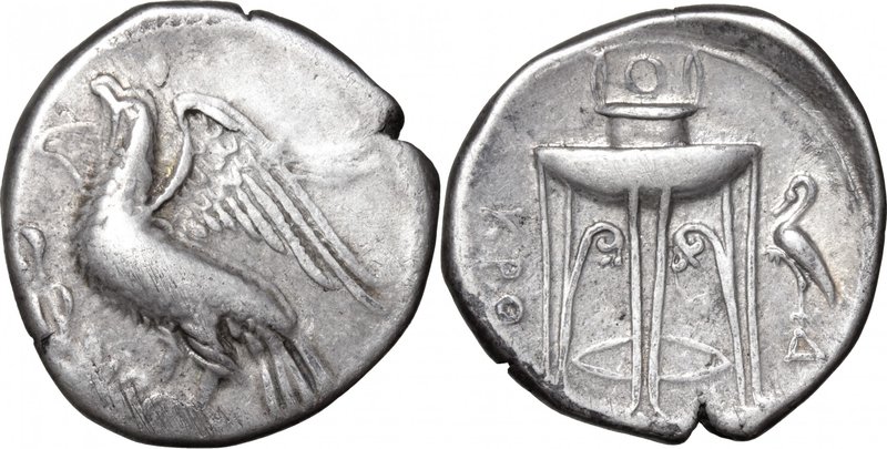 Greek Italy.Bruttium, Kroton.AR Stater, 350-300 BC.D/ Eagle standing left on oli...