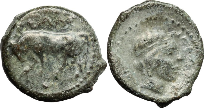 Sicily.Gela.AE Oncia, 420-405 BC.D/ Bull standing left; in exergue, one pellet.R...