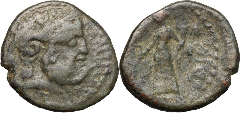Sicily.Katane.AE 22 mm, circa 200-187 BC.D/ Head of Zeus-Ammon right, with widde...