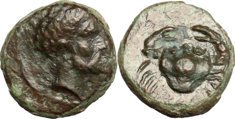 Sicily.Motya.AE 12 mm., c. 400-397 BC.D/ Male head right.R/ Crab.CNS 10; HGC 2, ...
