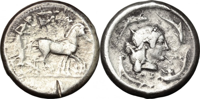 Sicily.Syracuse.Deinomenid Tyranny (485-466 BC).AR Tetradrachm, 475-470 BC.D/ Ch...