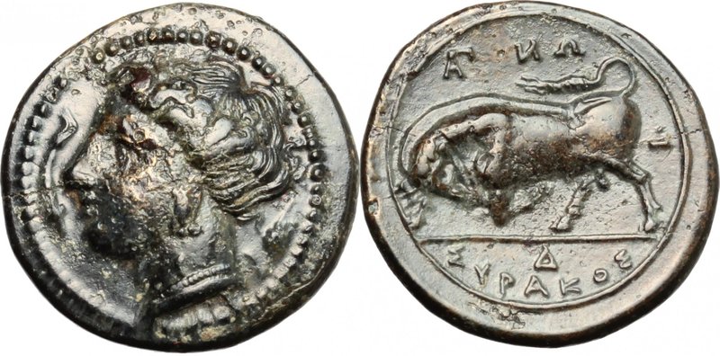 Sicily.Syracuse.Agathokles (317-289 BC).AE, 317-310 BC.D/ Head of Persephone lef...