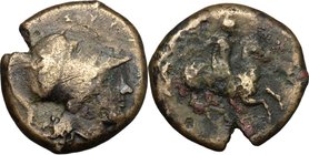 Sicily.Syracuse.Agathokles (317-289 BC).AE 22mm.D/ Head of Athena right, helmeted.R/ Horseman right.CNS II, 116.AE.g. 8.68 mm. 22.00RR.Good F.