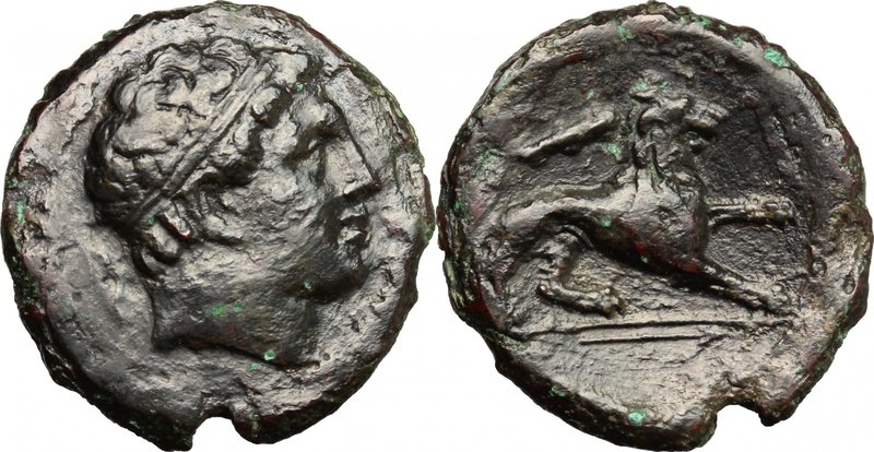 Sicily.Syracuse.Agathokles (317-289 BC).AE 24 mm., 295-289 BC.D/ Diademed head o...