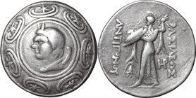 Continental Greece.Kings of Macedon.Antigonos II Gonatas (277-239 BC).AR Tetradrachm, Amphipolis mint, 277-239 BC.D/ Macedonian shield, in the center,...