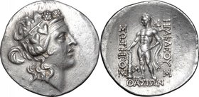 Continental Greece.Islands off Thrace, Thasos.AR Tetradrachm, after 146 BC.D/ Head of Dionysos right, wearing ivy-wreath.R/ Heracles standing left, ho...