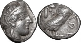 Continental Greece.Attica, Athens.AR Tetradrachm, 479-393 BC.D/ Head of Athena right, helmeted, with frontal eye.R/ Owl standing right, head facing; b...