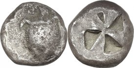 Continental Greece.Islands off Attica, Aegina.AR Stater, circa 510-490 BC.D/ Sea turtle with T-pattern shell with heavy collar.R/ Incuse square with ‘...
