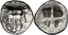 Greek Asia.Cimmerian Bosporos, Pantikapaion.AR Obol, c. 480-470 BC.D/ Facing lion's head.R/ Quadripartite incuse square.SNG BM Black Sea 837; HGC 7.40...