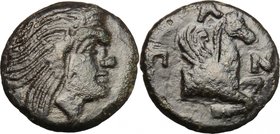 Greek Asia.Cimmerian Bosporos, Pantikapaion.AE 15.5 mm, c. 310-304/3 BC.D/ Beardless head of satyr right.R/ Forepart of Pegasos right.Anokhin 1024; Ma...
