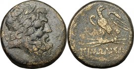 Greek Asia.Paphlagonia, Pimolisa.AE 27 mm, c. 120-163 BC.D/ Laureate head of Zeus right.R/ Eagle standing left on thunderbolt, head right.SNG Von Aulo...