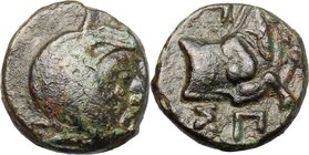 Greek Asia.Ionia, Achaemenid Period.Satrap of Lydia and Ionia (circa 334 BC).AE 10 mm.D/ Head of satrap right, wearing Persian headdress.R/ Forepart o...