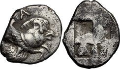 Greek Asia.Ionia, Klazomenai.AR Diobol, c. 520-480 BC.D/ Forepart of winged boar right; above, A.R/ Quadripartite incuse square.SNG Cop. 7/8; SNG Münc...