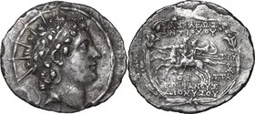 Greek Asia.Syria, Seleucid Kings.Antiochos VI Dionysos (144-142 BC).AR Tetradrachm, Antiochia mint, 143-142 BC.D/ Head right, diademed, radiate.R/ Dio...