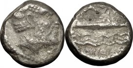 Greek Asia.Phoenicia, Arados.AR 1/3 Shekel, 420-400 BC.D/ Laurate head of Melkart right.R/ Galley right; below, waves.SNG Cop. 18.AR.g. 3.20 mm. 11.00...