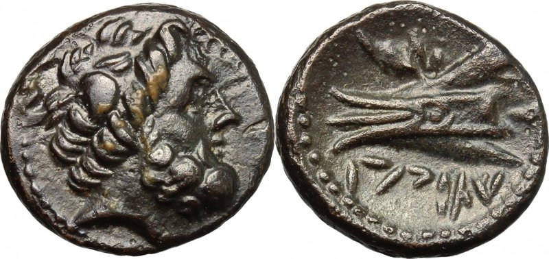 Greek Asia.Phoenicia, Arados.AE 16 mm, c. 206-51 BC.D/ Head of Zeus right.R/ Ram...