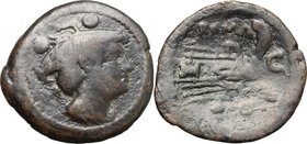 CA series.AE Sextans, 209-208 BC.D/ Head of Mercury right; above, two pellets.R/ Prow right; below, two pellets.Cr. 100/5.AE.g. 4.16 mm. 21.00About VF...