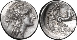 D. Junius Silanus L. f.AR Denarius, 91 BC.D/ Head of Roma right, helmeted.R/ Victory in biga right, holding reins with both hands.Cr. 337/3.AR.g. 4.02...