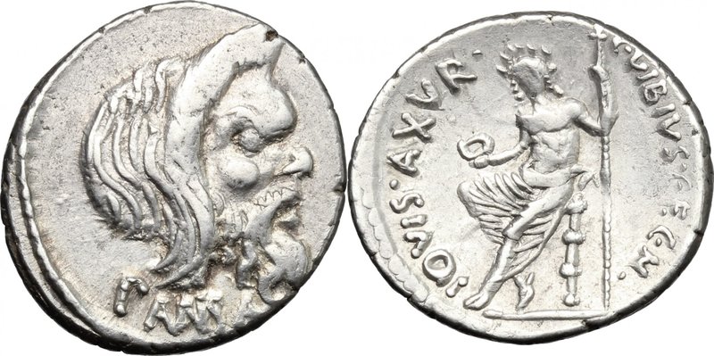 C. Vibius C. f. Pansa Caetronianus.AR Denarius, 48 BC.D/ Mask of Pan right,.R/ J...