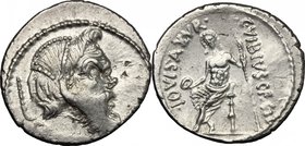 C. Vibius C. f. C. n. Pansa Caetronianus.AR Denarius, 48 BC.D/ Mask of bearded Pan right, below, PANSA; behind, pedum.R/ C. VIBIVS C.F.C.N-IOVIS AXVR....