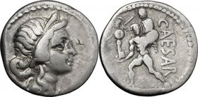 Julius Caesar.AR Denarius, Africa mint, 47-46 BC.D/ Head of Venus right, diademed.R/ Aeneas advancing left, carrying palladium and Anchises.Cr. 458/1....