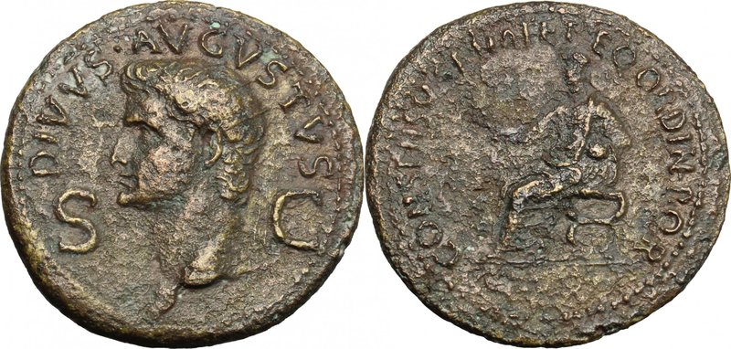 Caligula (37-41).AE Dupondius, 37-41.D/ Head of Divus Augustus left, radiate.R/ ...