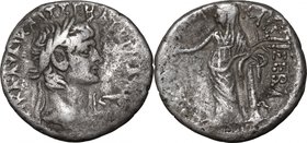 Claudius (41-54).BI Tetradrachm, Alexandria mint, 45-46.D/ Head right, laureate.R/ Messalina standing left, holding two figurines in extended right ha...