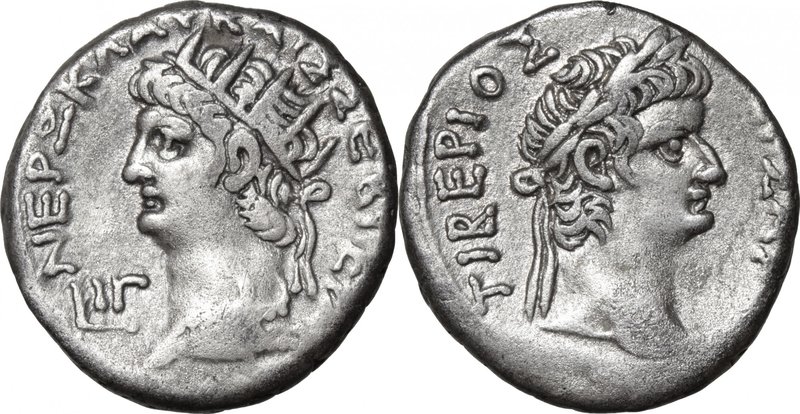 Nero (54-68).BI Tetradrachm, Alexandria mint, 66-67.D/ Head left, radiate.R/ Hea...