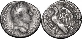 Vespasian (69-79).AR Tetradrachm, Syria, Antioch mint, 69-70.D/ Head irght, laureate.R/ Eagle standing left, wings open, holding wreath; to left, palm...