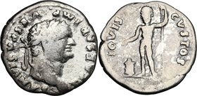 Titus as Caesar (69-79).AR Denarius, 75-79 AD.D/ Laureate head right.R/ Jupiter standing left, holding patera and sceptre; to left, altar.RIC (Vesp.) ...