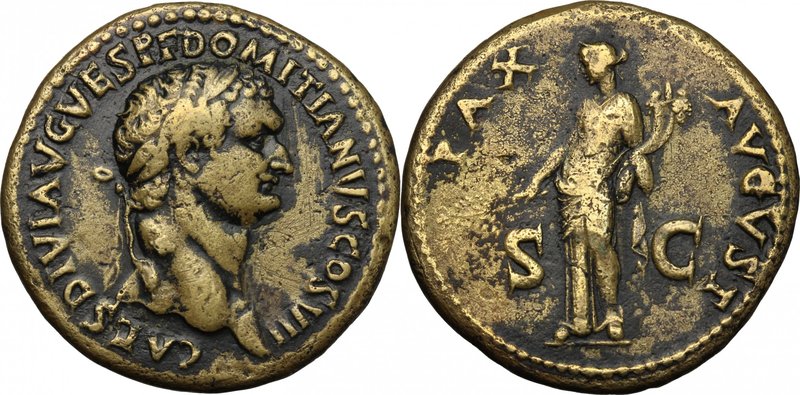 Domitian as Caesar (69-81).AE Sestertius, struck under Titus, 80-81 AD. Rome min...
