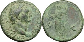 Domitian as Caesar (69-81).AE As, 80-81.D/ Head right, laureate.R/ Minerva standing left, holding thunderbolt and spear; to right, shield.RIC (2nd ed....