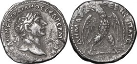 Trajan (98-117.).BI Tetradrachm, Syria, Seleucis and Piera, Antioch mint, 110-111.D/ Head irght, laureate.R/ Eagle standing facing on club, head left,...