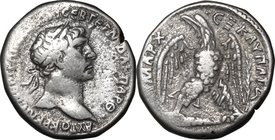 Trajan (98-117).AR Tetradrachm, Syria. Tyre mint, 98-117.D/ Head right, laureate.R/ Eagle standing front on club, head left.Prieur 1513.AR.g. 14.21 mm...