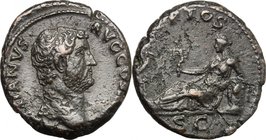 Hadrian (117-138).AE As, 134-138.D/ Head right.R/ Aegyptos reclining left, holding sistrum and resting on basket.RIC 839var (bust).AE.g. 12.63 mm. 26....