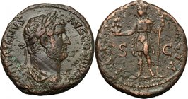 Hadrian (117-138).AE As, c.134-138 AD, Rome mint.D/ Laureate and draped bust right.R/ Cappadocia standing left, holding standard and miniature Mt. Arg...