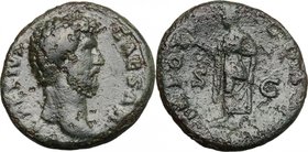 Aelius (Caesar, 136-138).AE As. Rome mint. Struck under Hadrian, 137 AD.D/ Bare head right.R/ Spes advancing left, holding flower and raising hem of s...
