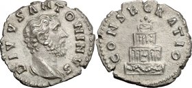 Antoninus Pius (138-161).AR Denarius, struck under Marcus Aurelius.D/ DIVVS ANTONINVS. Bareheaded bust right, with slight drapery on far shoulder.R/ C...