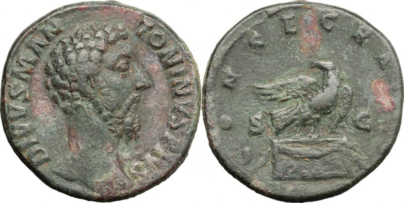 Divus Marcus Aurelius (161-180).AE Sestertius, struck under Commodus, 180 AD.D/ ...