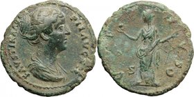 Faustina II (died 176 AD).AE As.D/ Bust right, draped.R/ Venus standing left, holding apple and scepter.RIC (A. Pius) 1408.AE.g. 9.70 mm. 17.50A super...