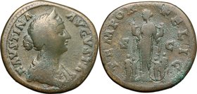 Faustina II (died 176 AD).AE Sestertius, 161-176.D/ Bust right, diademed, draped.R/ Empress standing left between four children and holding two infant...