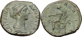 Crispina, wife of Commodus (died 183 AD).AE Sestertius, Rome mint.D/ Draped bust right.R/ Concordia seated left, holding patera and cornucopiae.RIC 66...