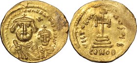 Heraclius, with Heraclius Constantine (610-641).AV Solidus, Constantinople mint, 616-625.D/ Busts facing, crowned, draped.R/ Cross potent on three ste...