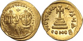Heraclius, with Heraclius Constantine (610-641).AV Solidus, Constantinople mint, 629-632.D/ Busts facing, crowned.R/ Cross potent on three steps.MIB 2...
