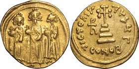Heraclius, with Heraclius Constantine and Heraclonas (610-641).AV Solidus, Constantinople mint, 638-641.D/ Heraclius Constantine, Heraclius and Heracl...
