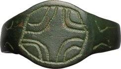 Bronze ring engraved with geometric pattern.
 Middle ages.
 Size 16 mm.