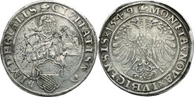 Germany.AR Taler, Lübeck mint, 1549.Dav. 9405.AR.g. 28.81 mm. 41.00Some surface cracks, otherwiseAbout EF/Good VF.