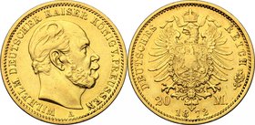 Germany.Wilhelm I (1861-1888).20 Marks, Prussia, 1872 A.Fr. 3813.AV.g. 7.89 mm. 22.50Good VF.